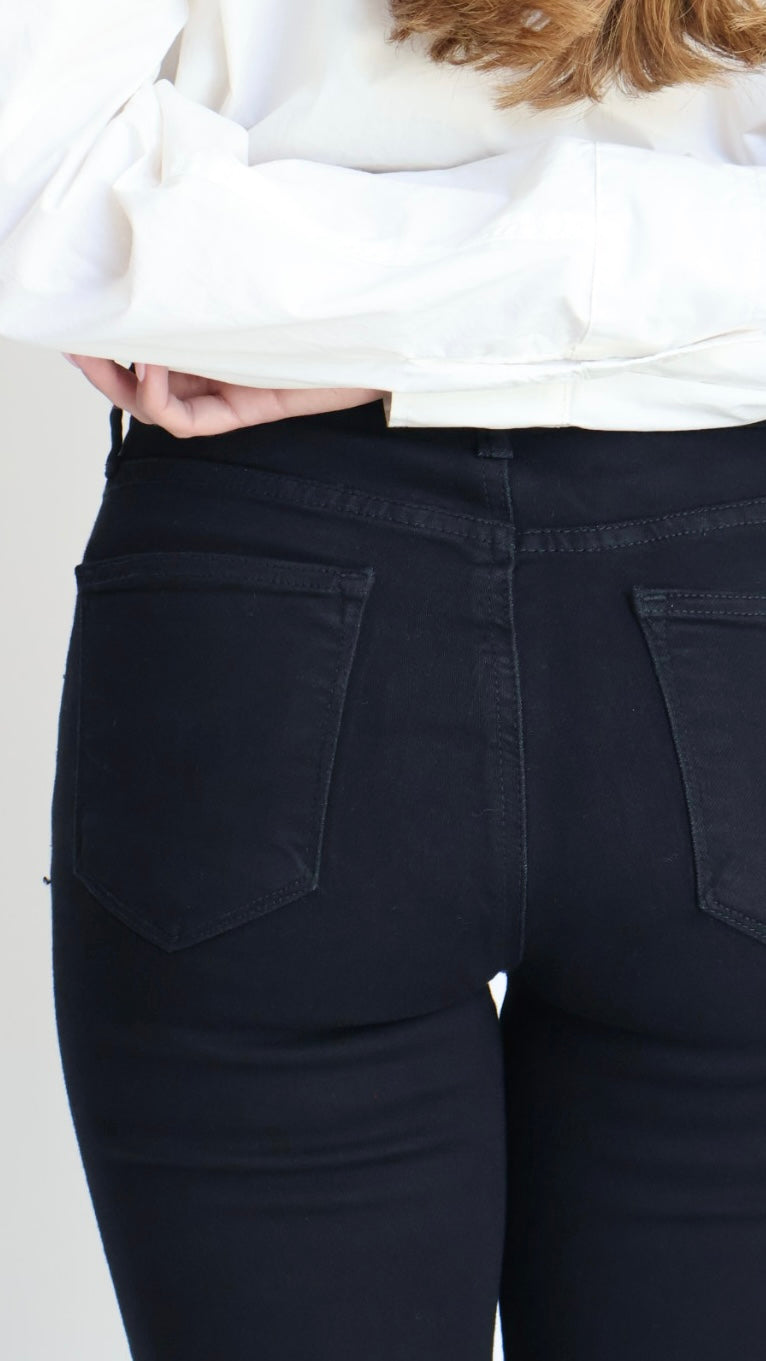 Just Black Denim High Rise Tonal Crop Flare Jeans- Jet Black