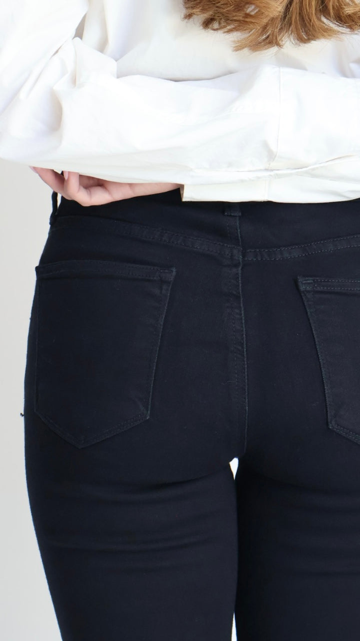 Just Black Denim High Rise Tonal Crop Flare Jeans- Jet Black