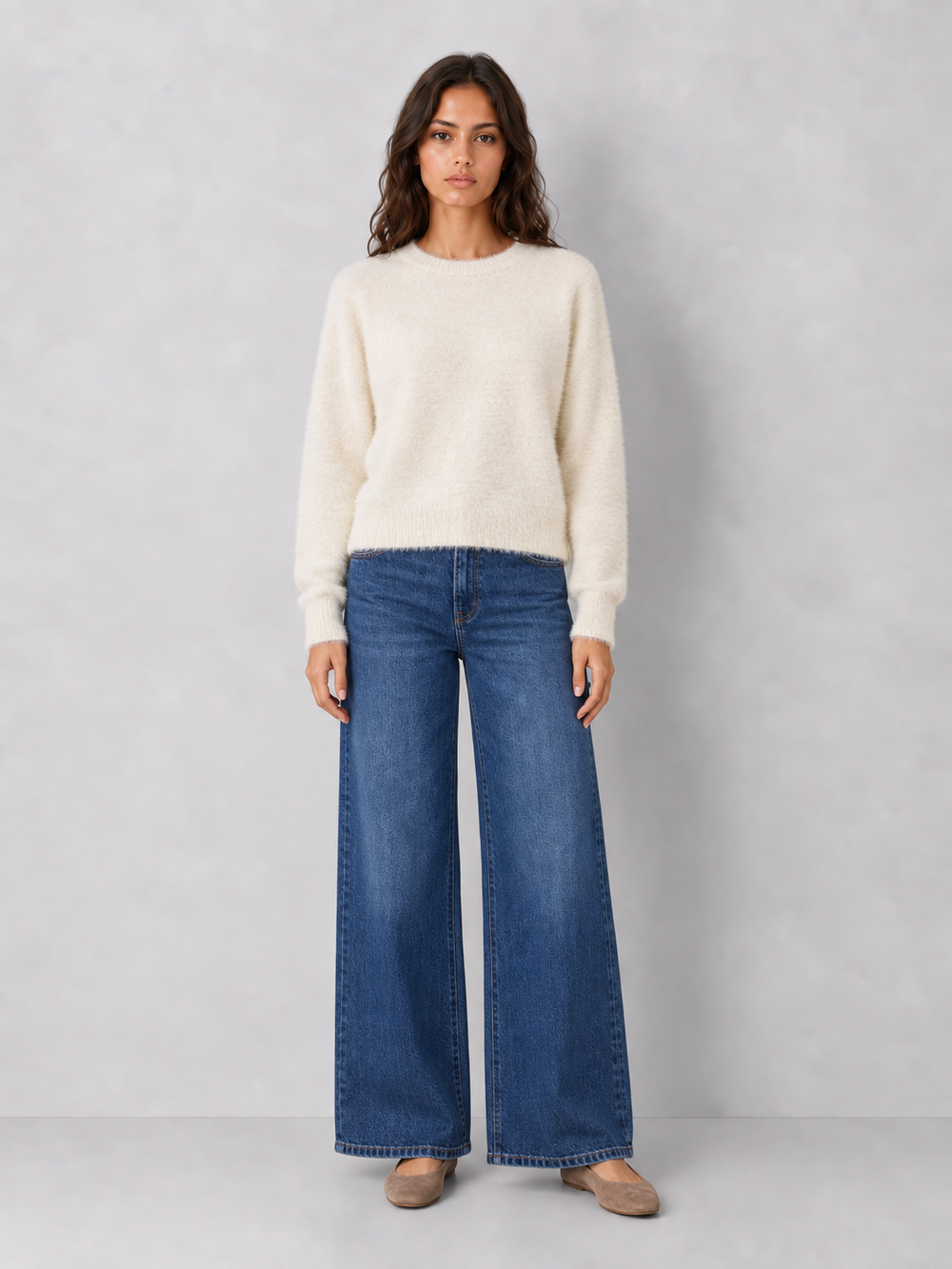 Ultra-soft Fuzzy Crewneck Knit Sweater