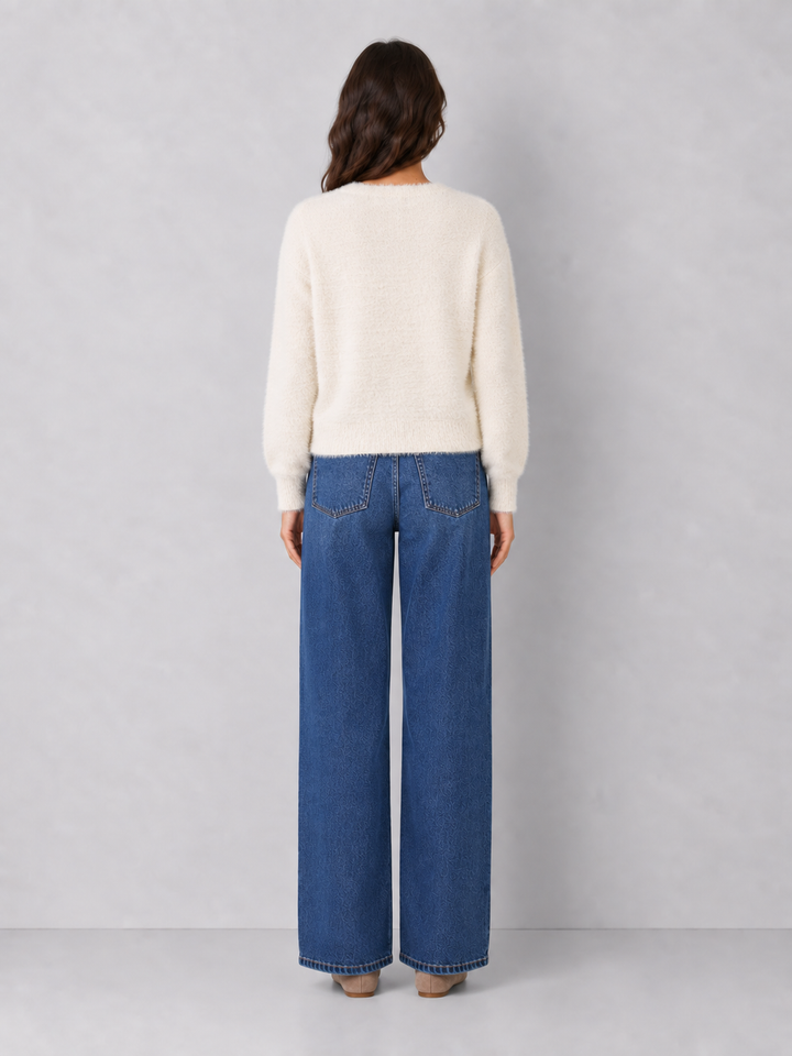 Ultra-soft Fuzzy Crewneck Knit Sweater