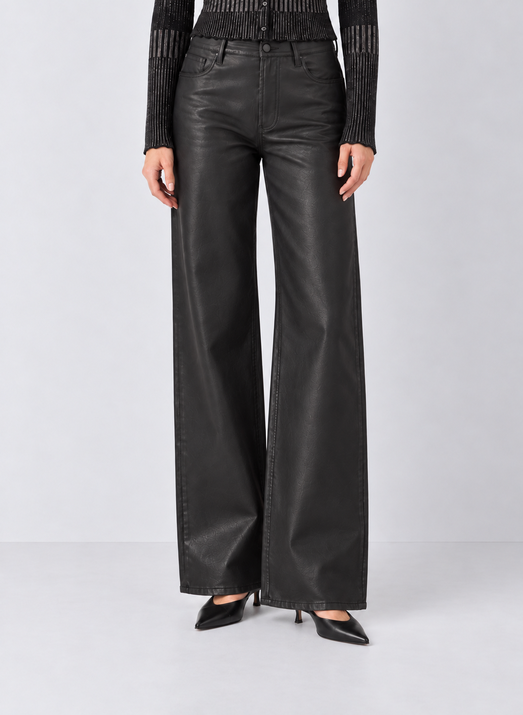 Dear John Fiona Wide Leg Leather Jeans - Smoked Charcoal