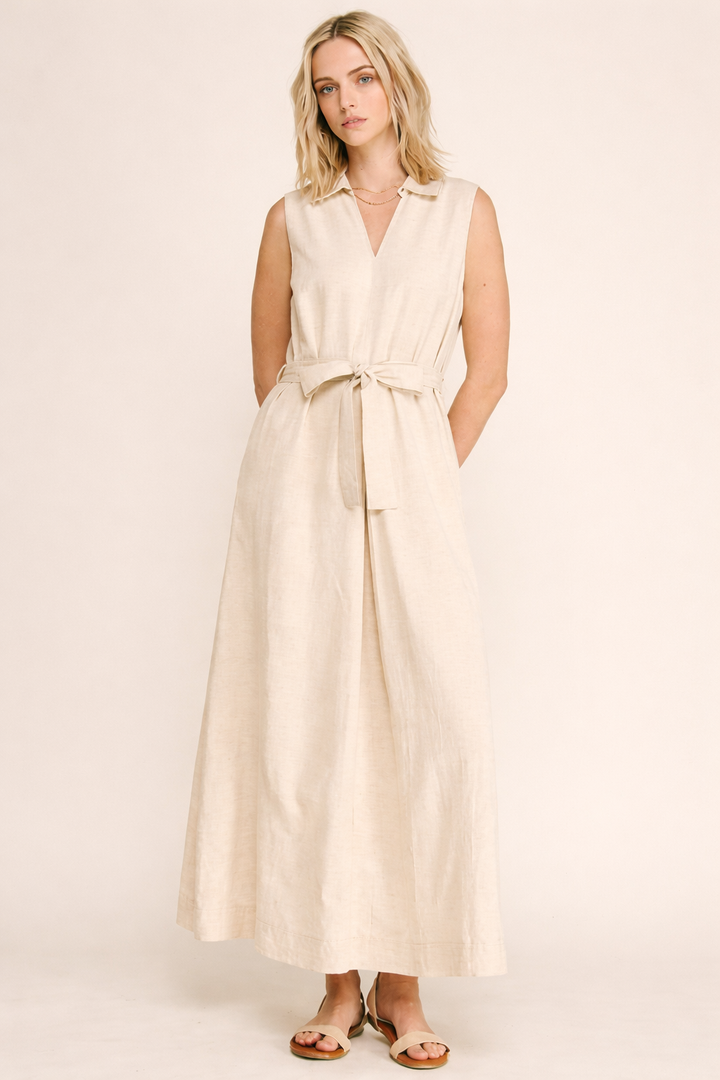 Linen Sleeveless Collared Maxi Dress