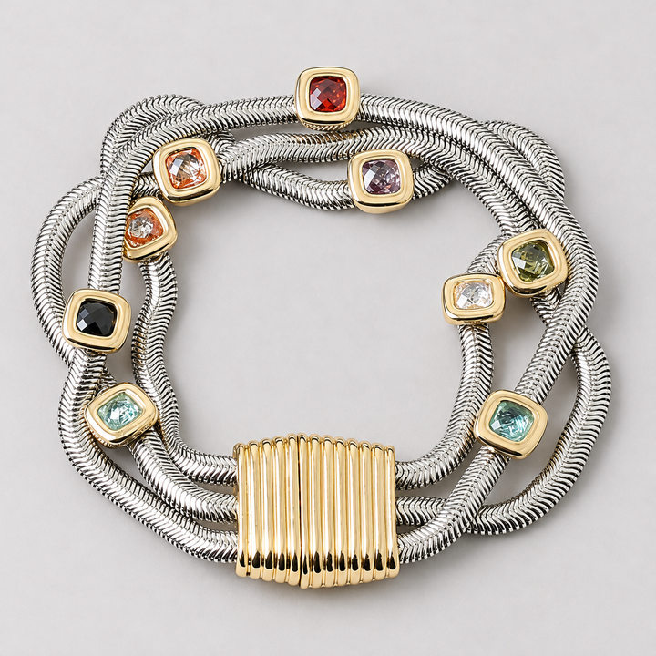 Mixed Metal Gemstone Coil Bracelet