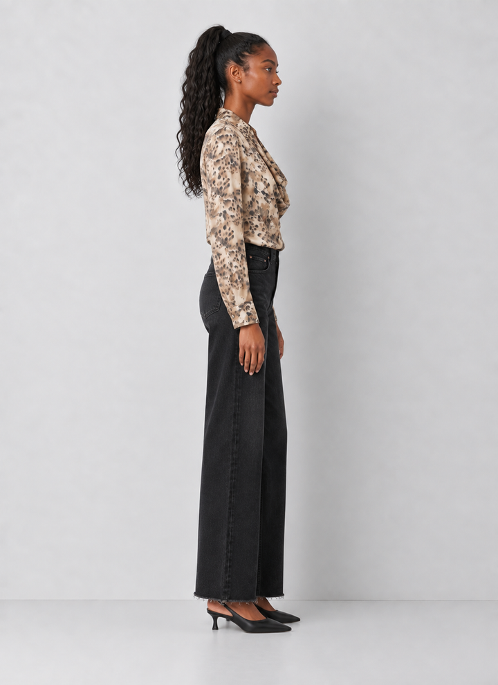 Leopard Printed Cowl Neck Collared Blouse