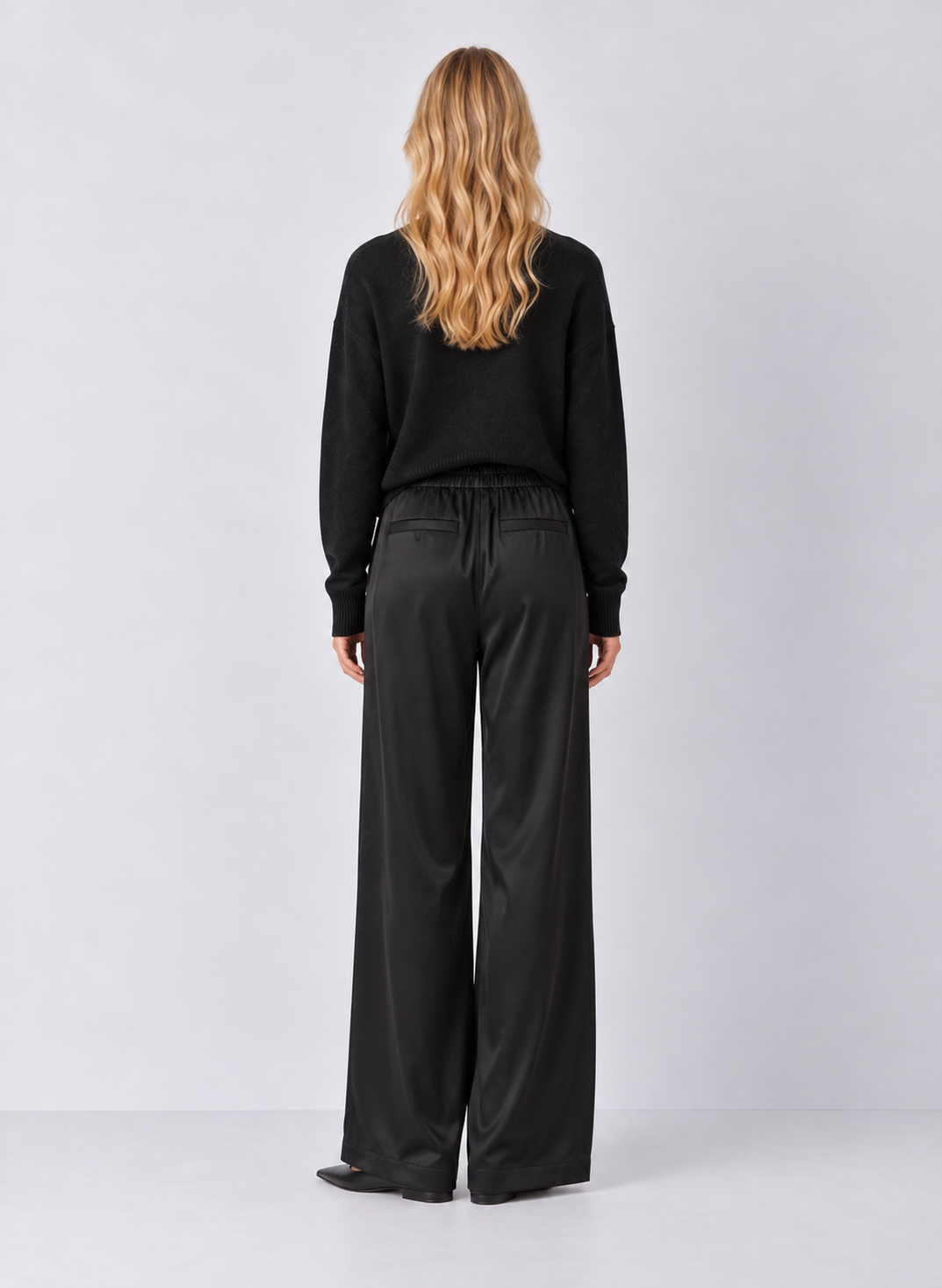 Elan Satin High-Waisted Wide-Leg Trousers