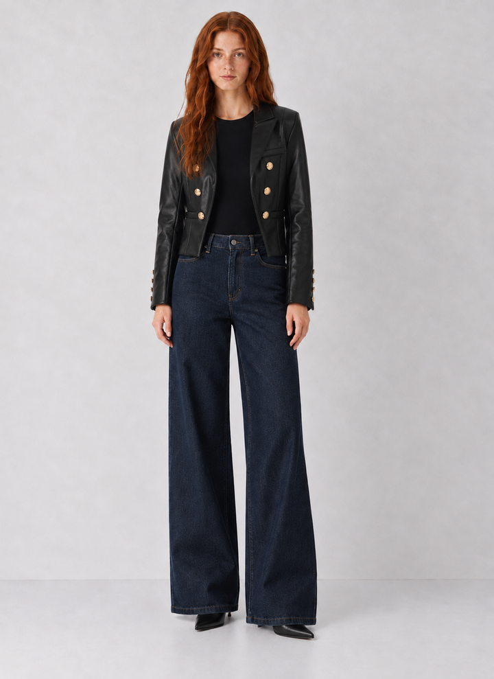 Dear John Rosalie Faux Leather Double-Breasted Blazer