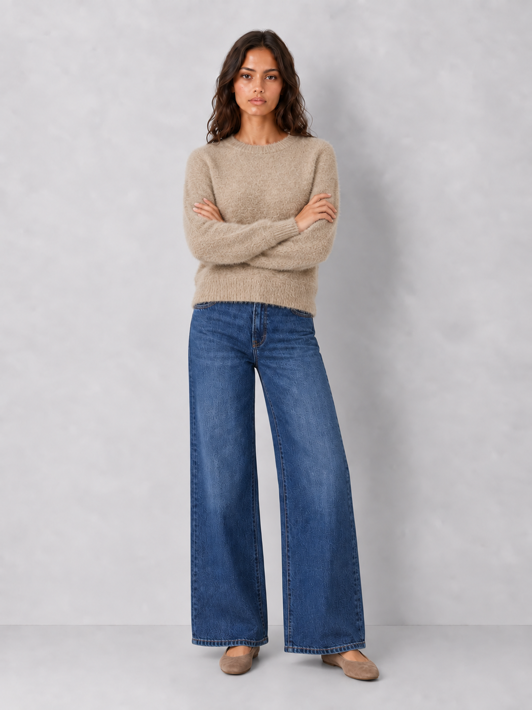 Ultra-soft Fuzzy Crewneck Knit Sweater