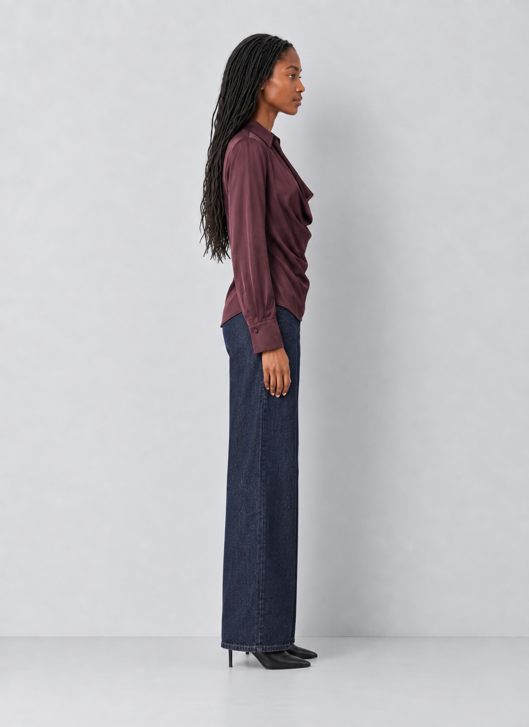 Cowl Neck Collared Long Sleeve Blouse