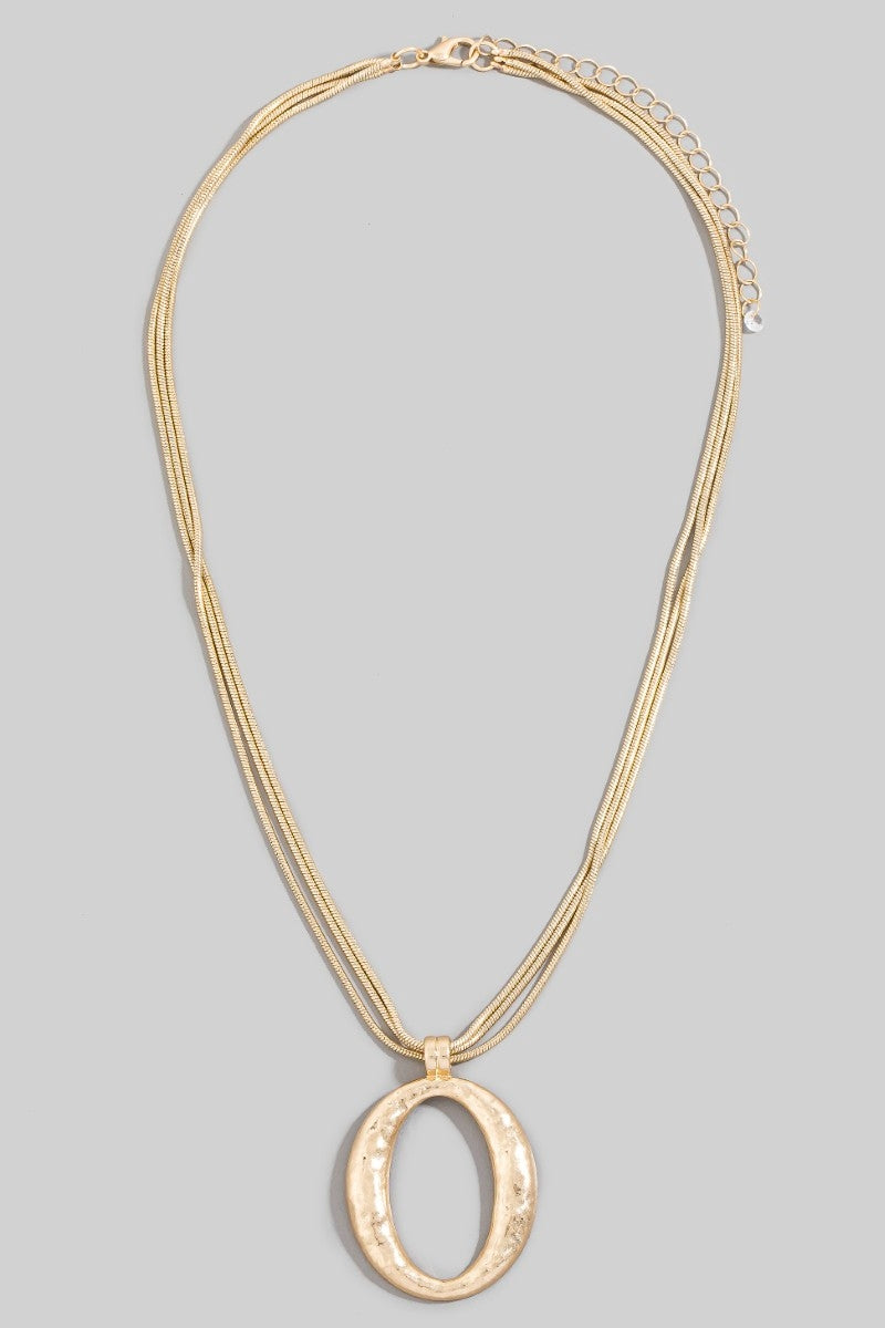 Oval Pendant Layered Chains Necklace