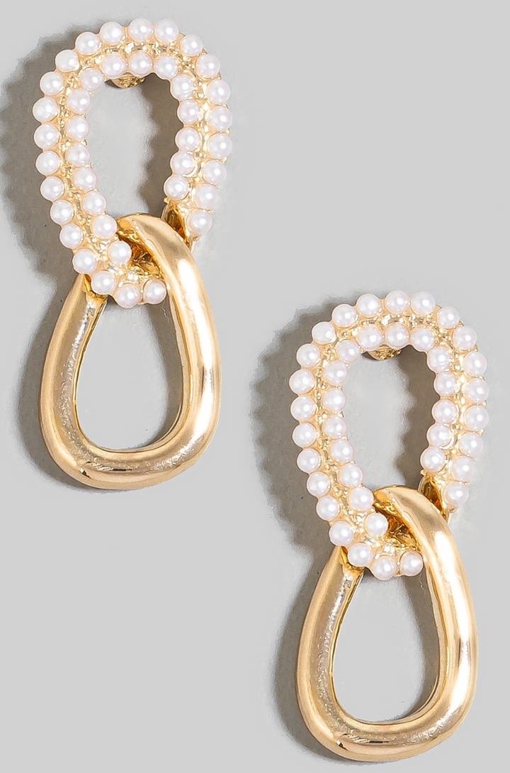 Pearl Pave Tear Linked Stud Drop Earrings