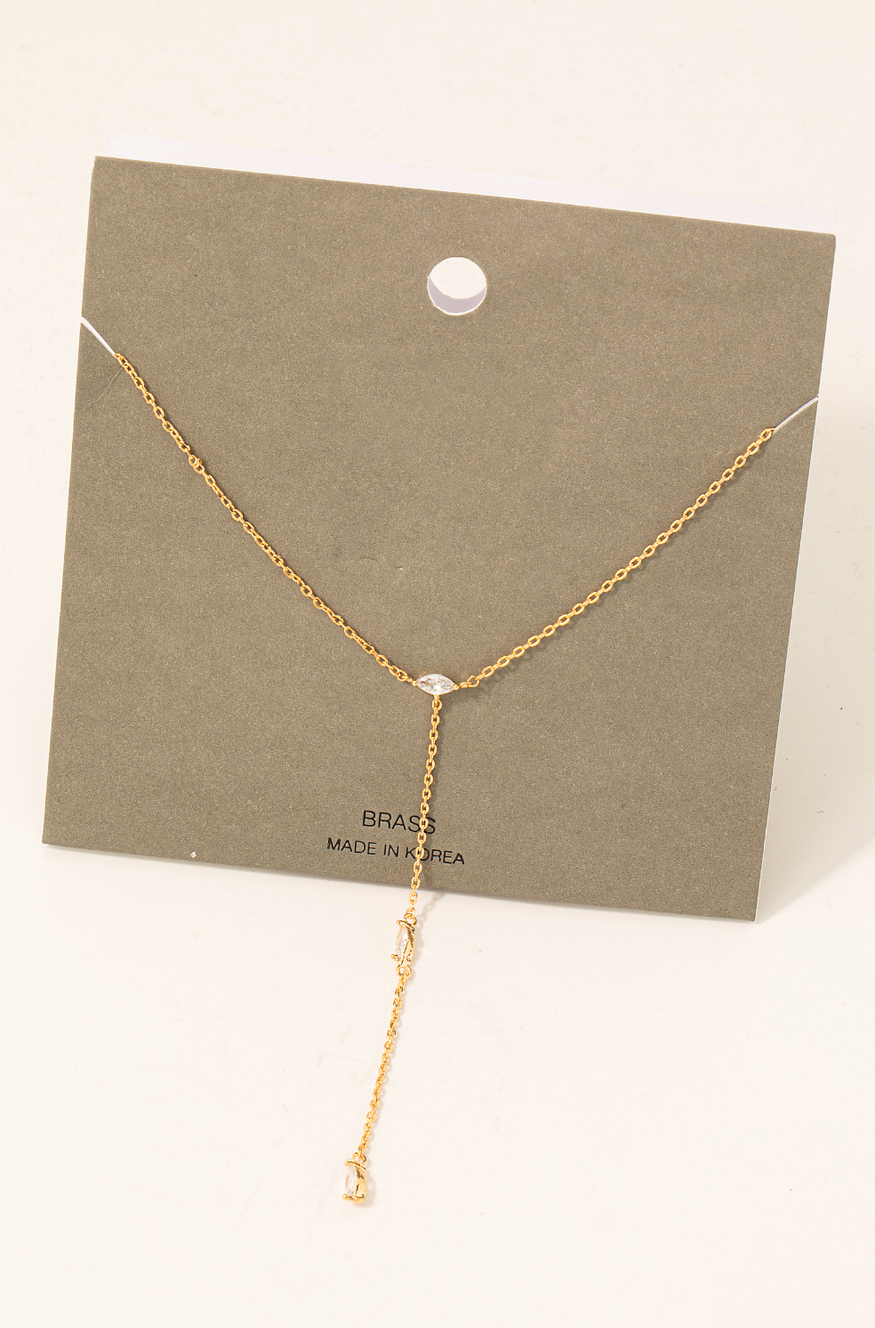 Oval Rhinestone Lariat Chain Necklace