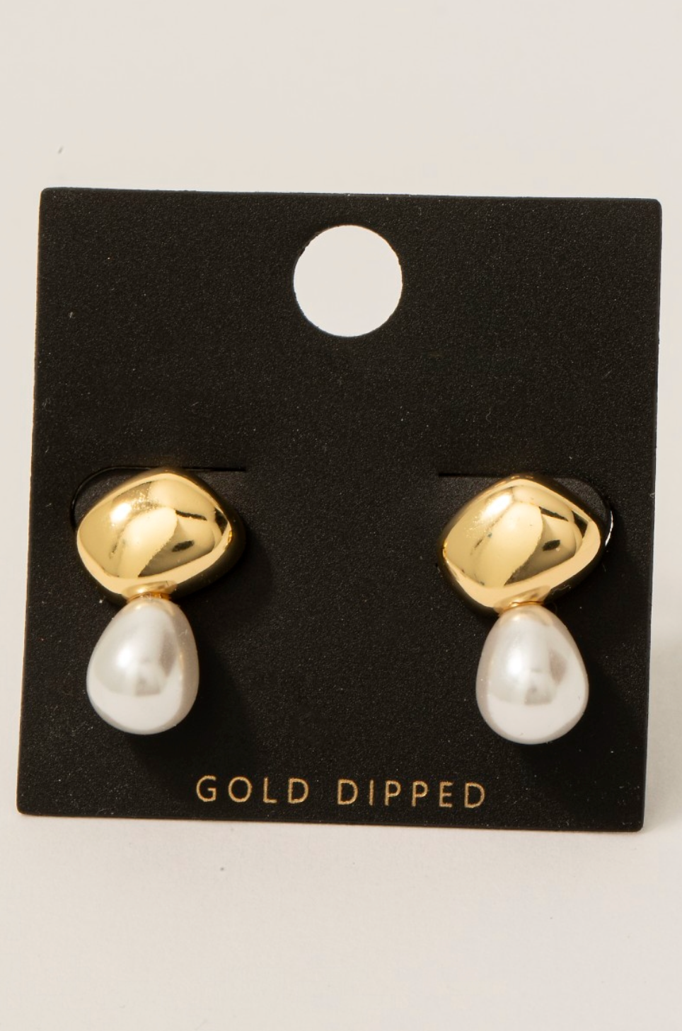 Gold Dipped Oval And Pearl Stud Earrings