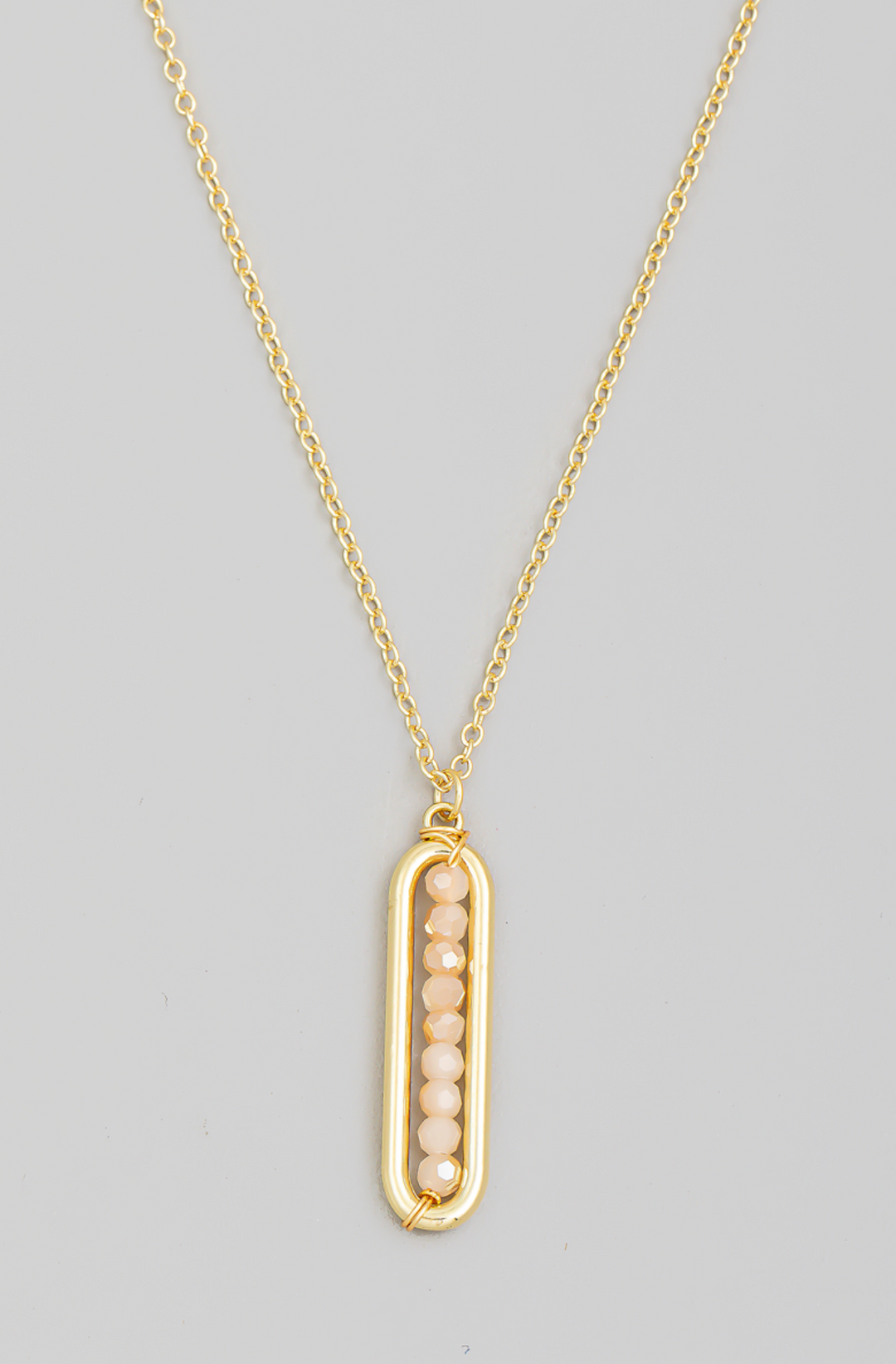 Beaded Oval Bar Pendant Necklace