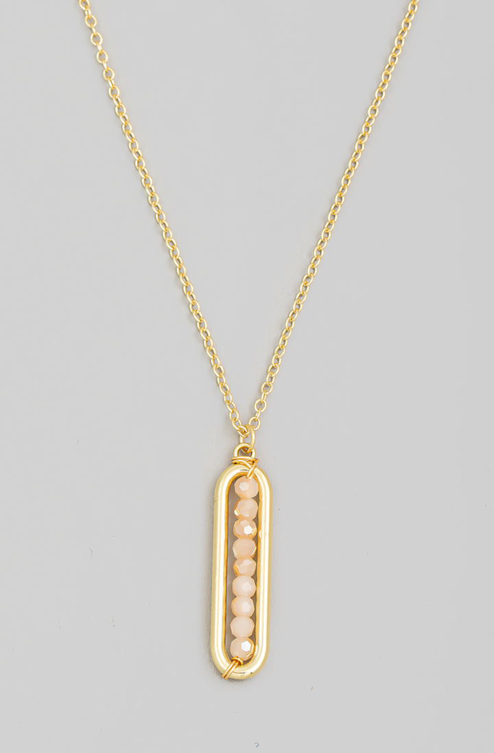 Beaded Oval Bar Pendant Necklace