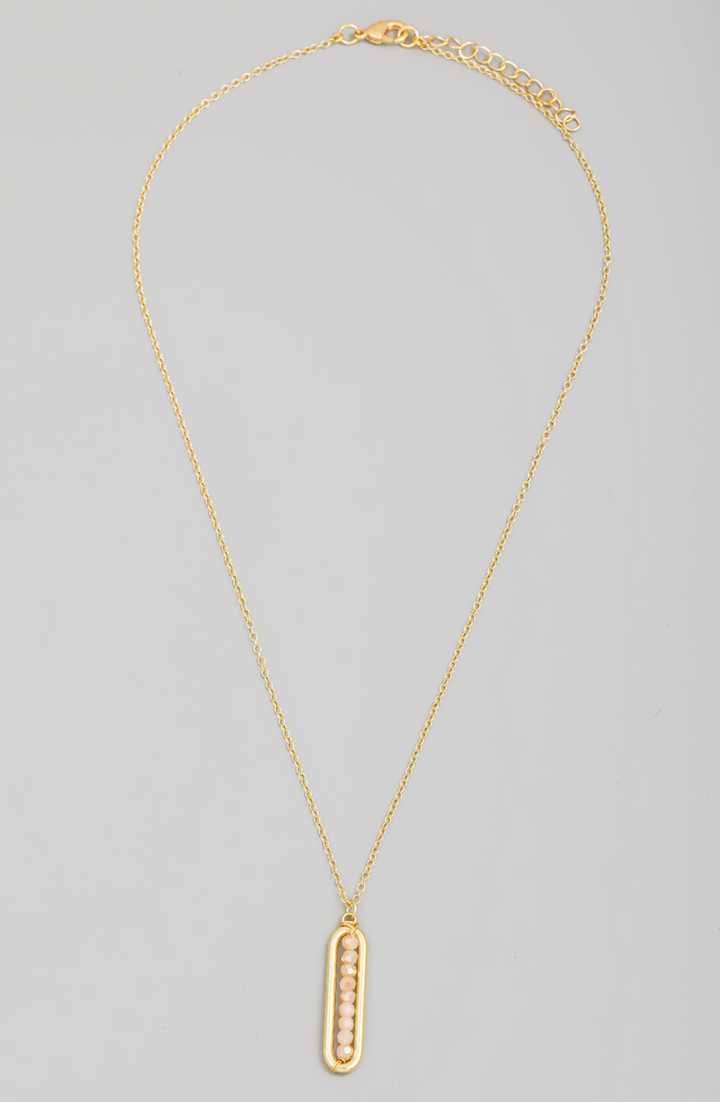 Beaded Oval Bar Pendant Necklace
