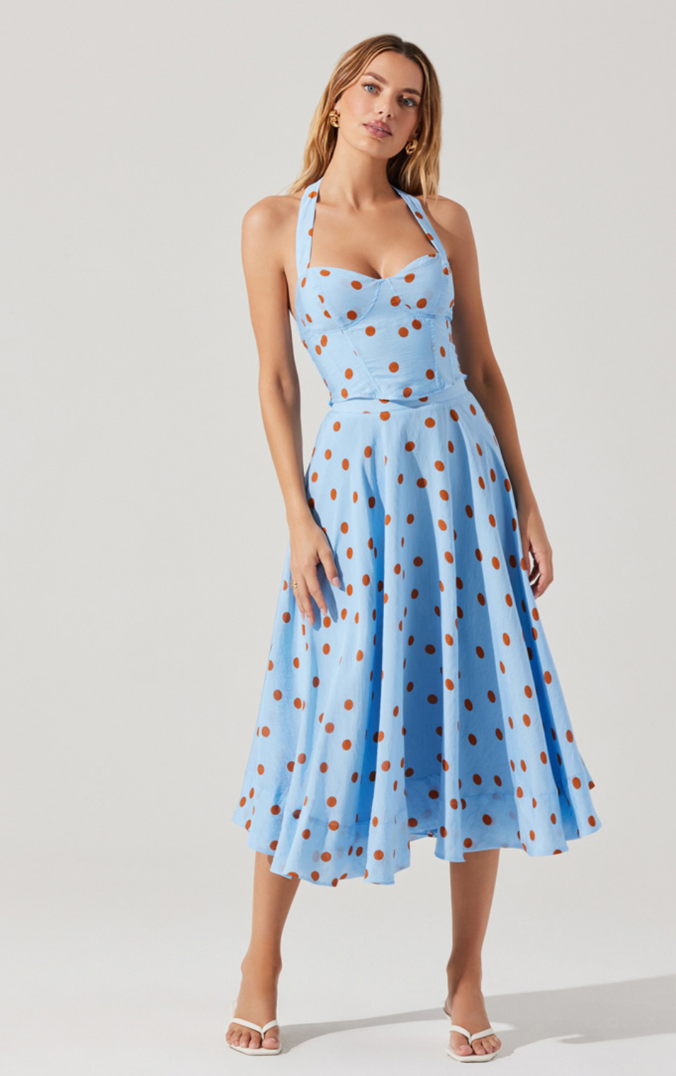 ASTR Janie Top Cropped Polka Dot Halter