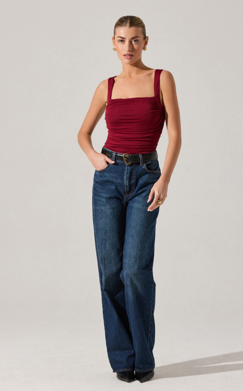 ASTR Voncile Bodysuit Ruched Square Neck Bodysuit