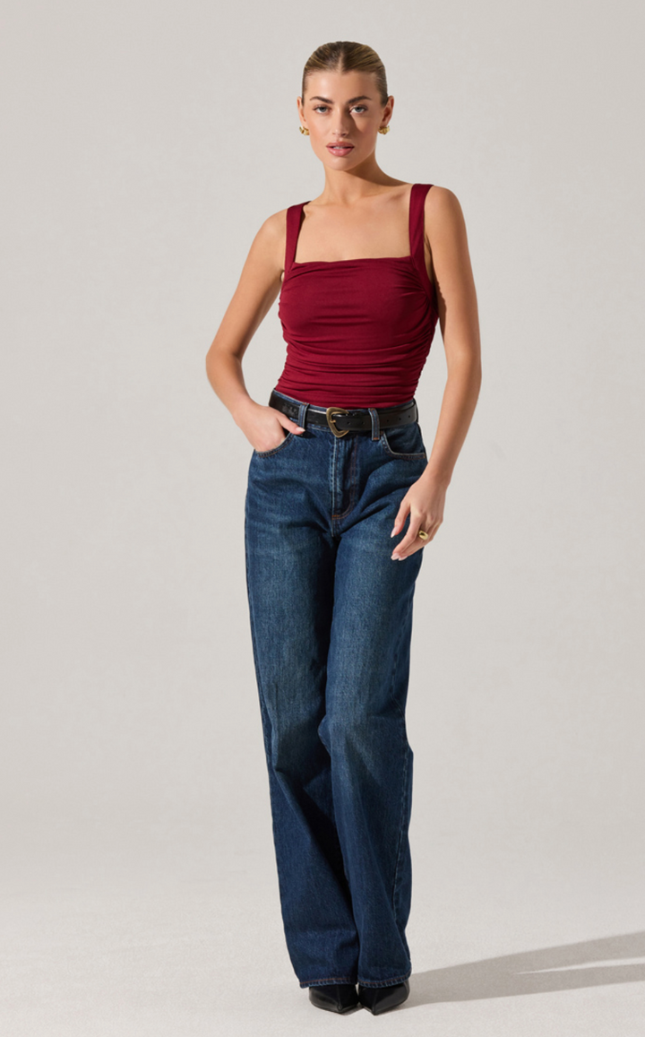 ASTR Voncile Bodysuit Ruched Square Neck Bodysuit