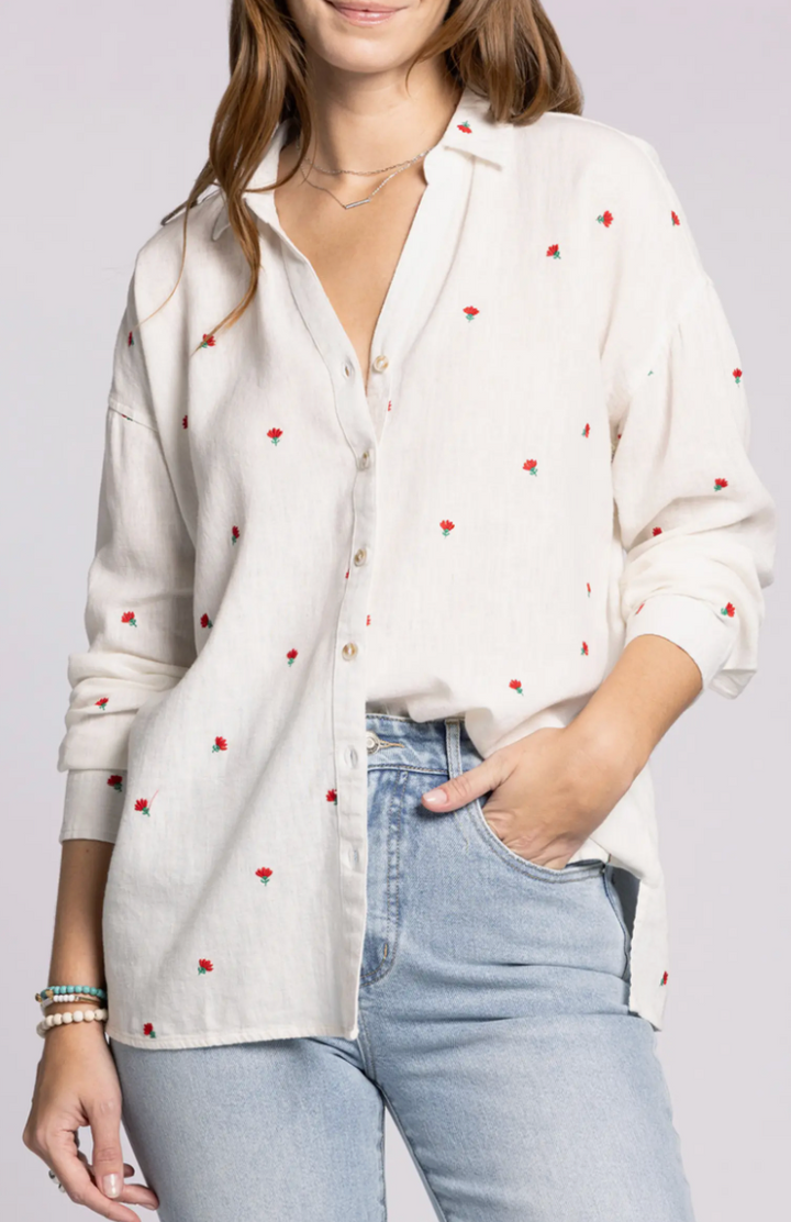 Cherry Embroidered Button Down Shirt