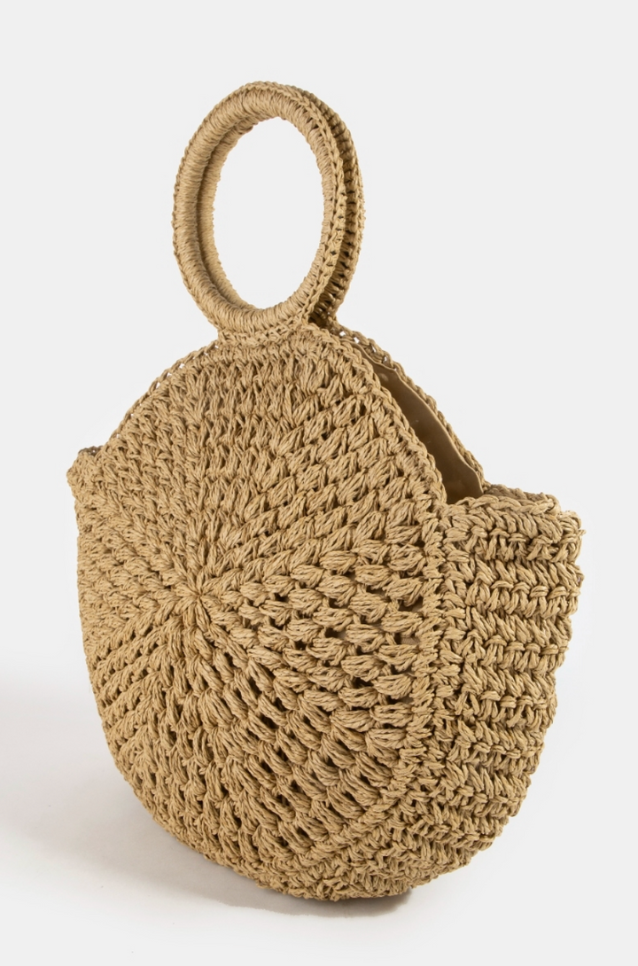 Circle Handle Straw Bag