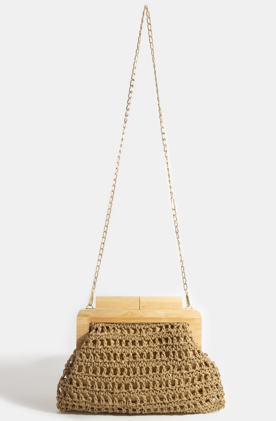 Straw Braided Wooden Top Frame Clutch Bag