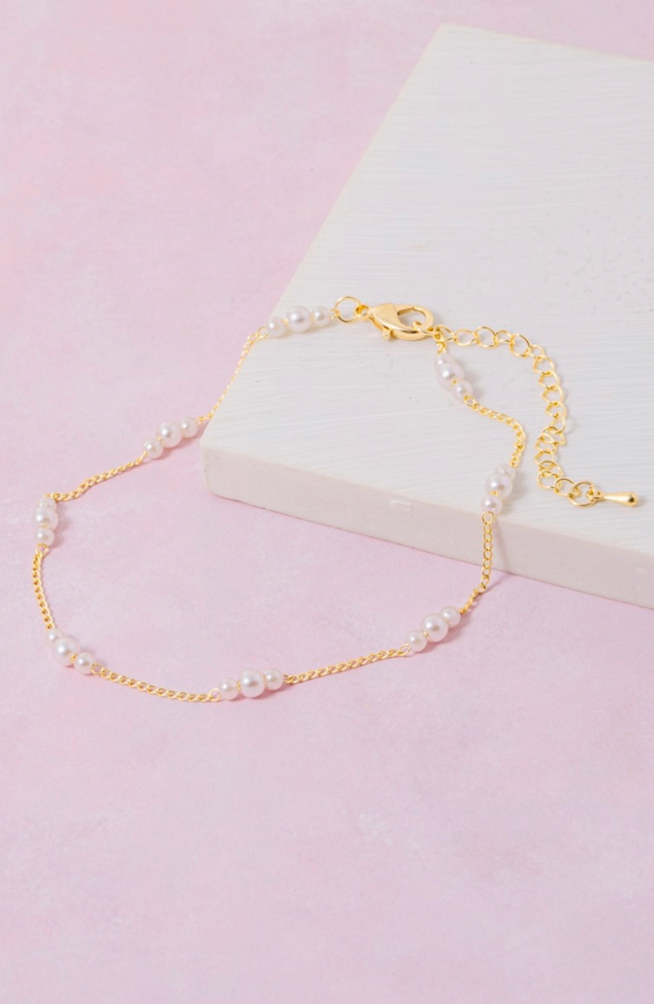 Mini Pearl Station Beads Chain Anklet