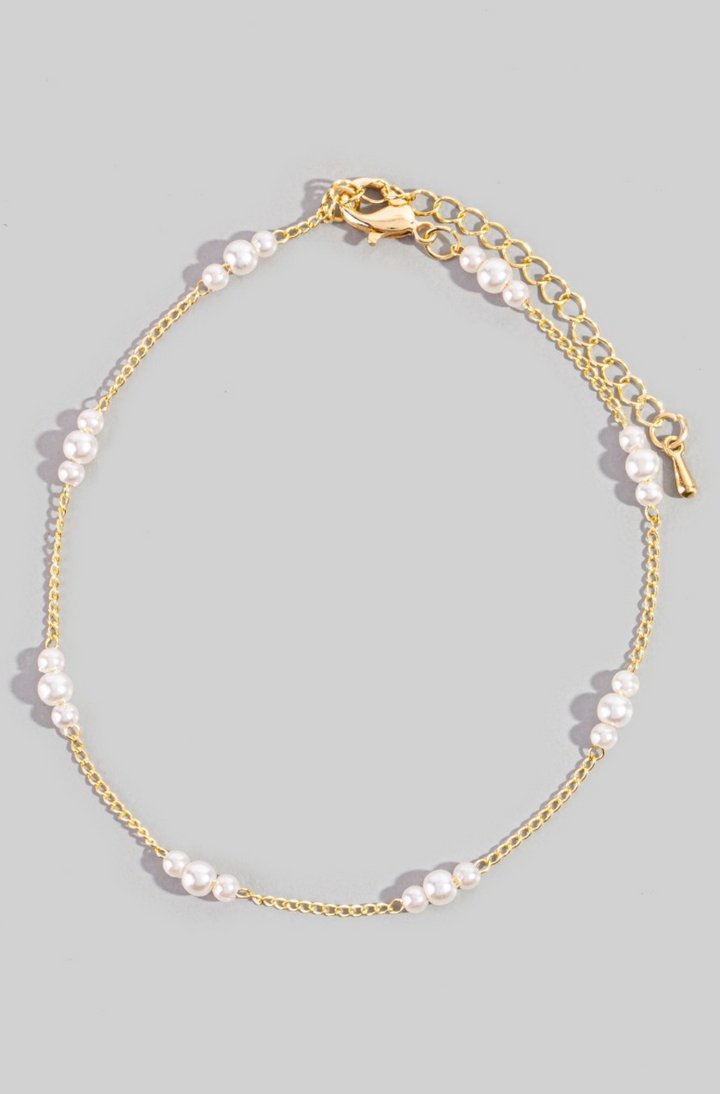 Mini Pearl Station Beads Chain Anklet