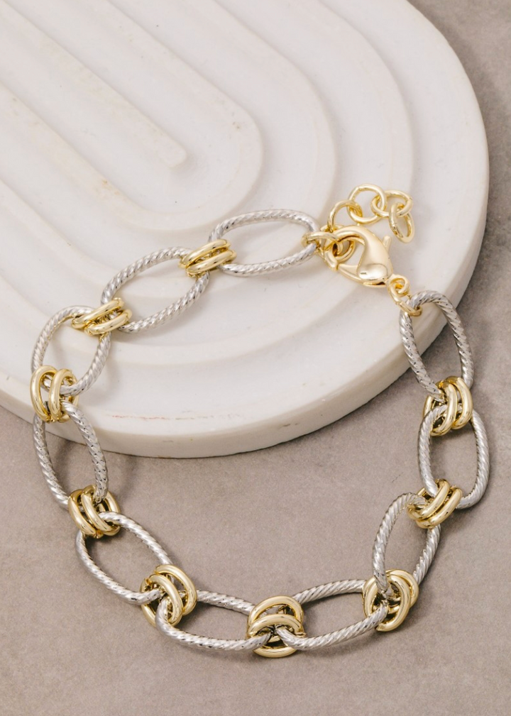 Oval Two Tone Chain Bracelet