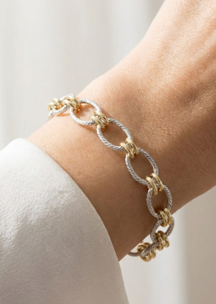 Oval Two Tone Chain Bracelet