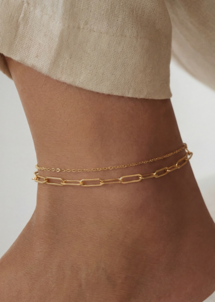 Layered Dainty Oval Chain Anklet