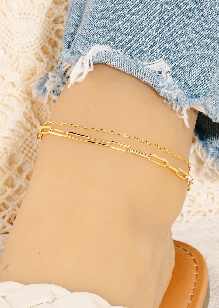 Layered Dainty Oval Chain Anklet