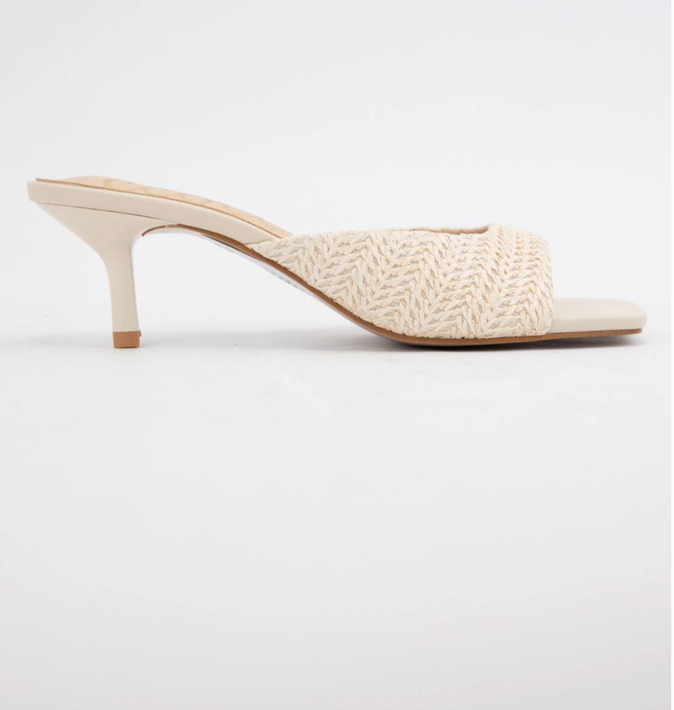 Raffia Square Toe Kitten Heel