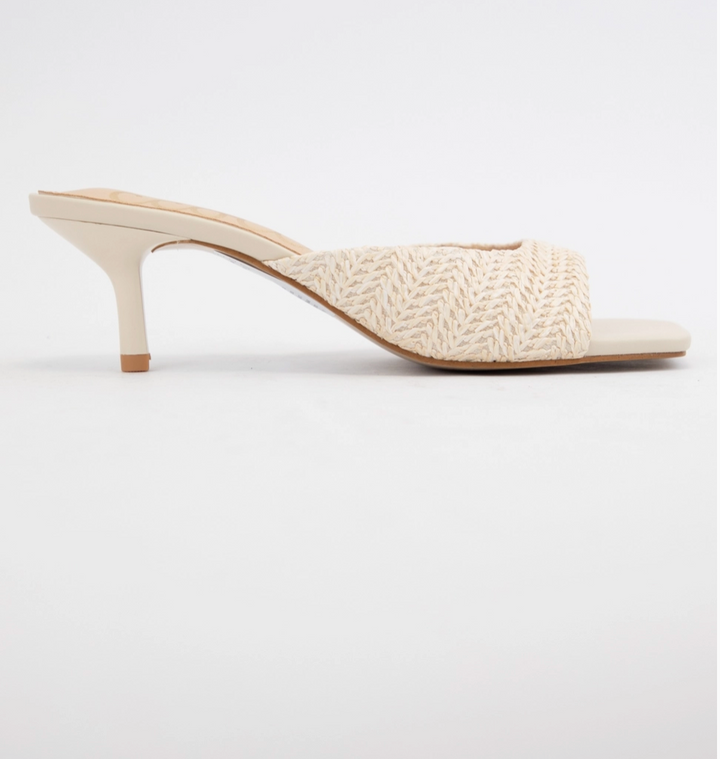 Raffia Square Toe Kitten Heel