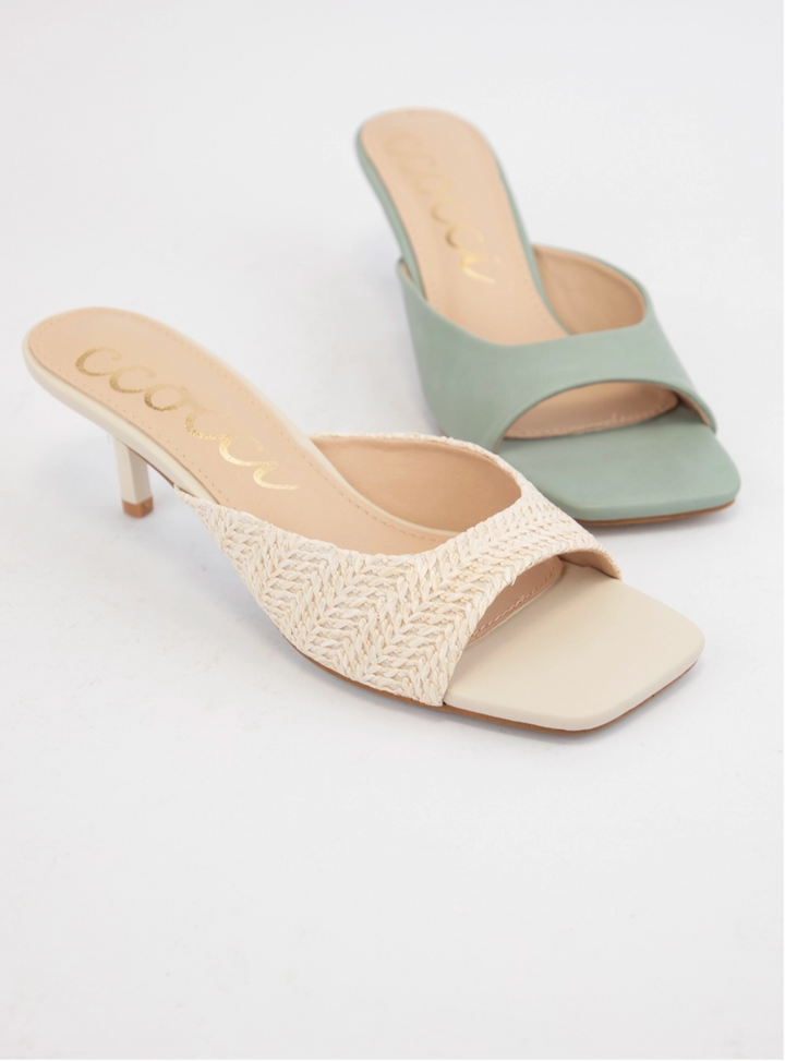 Raffia Square Toe Kitten Heel