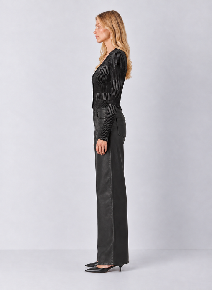Dear John Fiona Wide Leg Leather Jeans - Smoked Charcoal