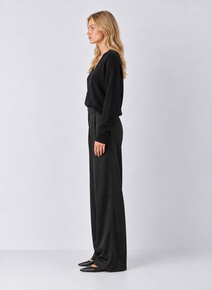 Elan Satin High-Waisted Wide-Leg Trousers