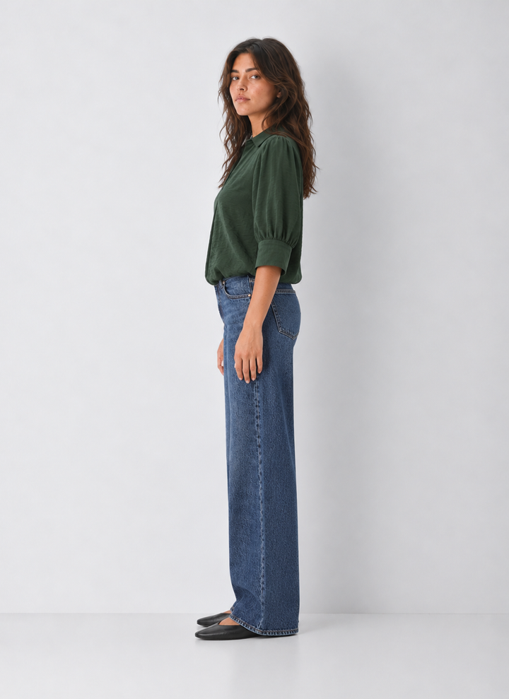 Half Sleeve Bubble Hem Blouse