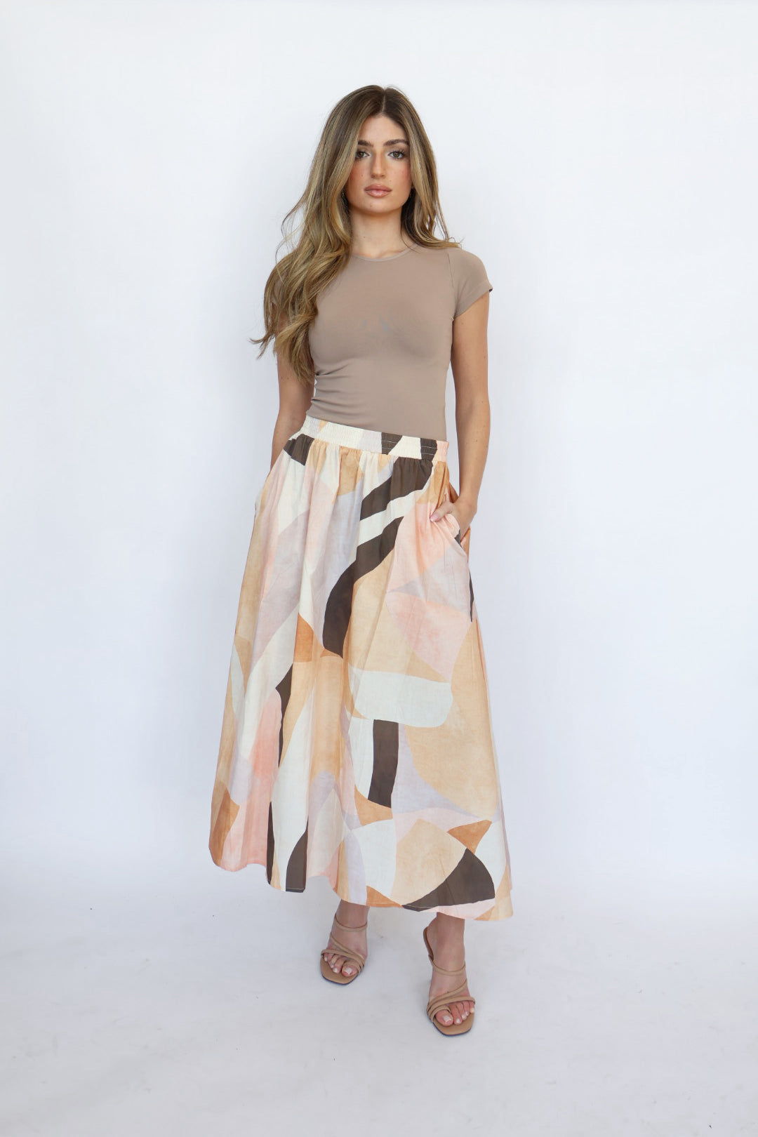 Elan Printed Elastic Waistband Skirt