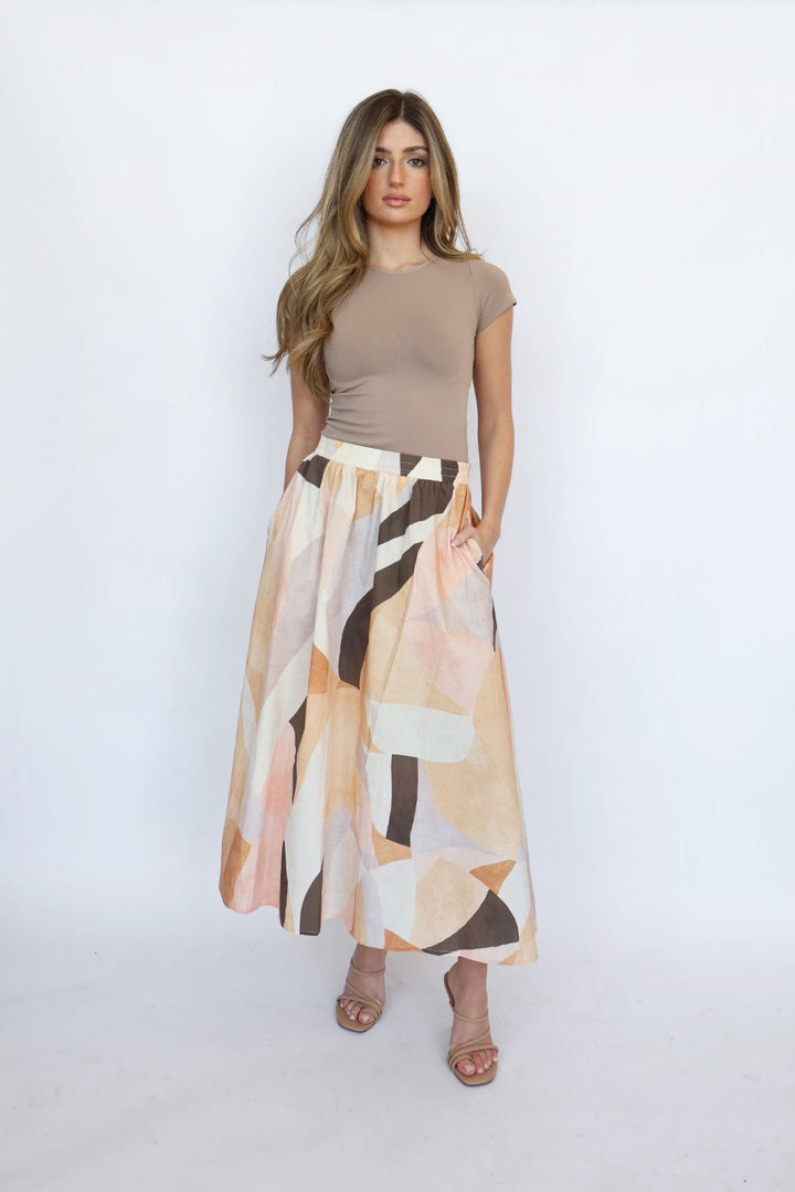 Elan Printed Elastic Waistband Skirt