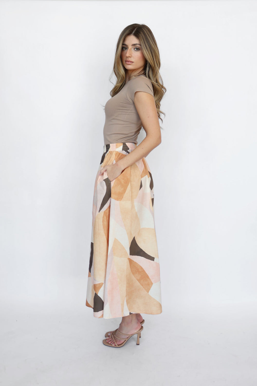 Elan Printed Elastic Waistband Skirt
