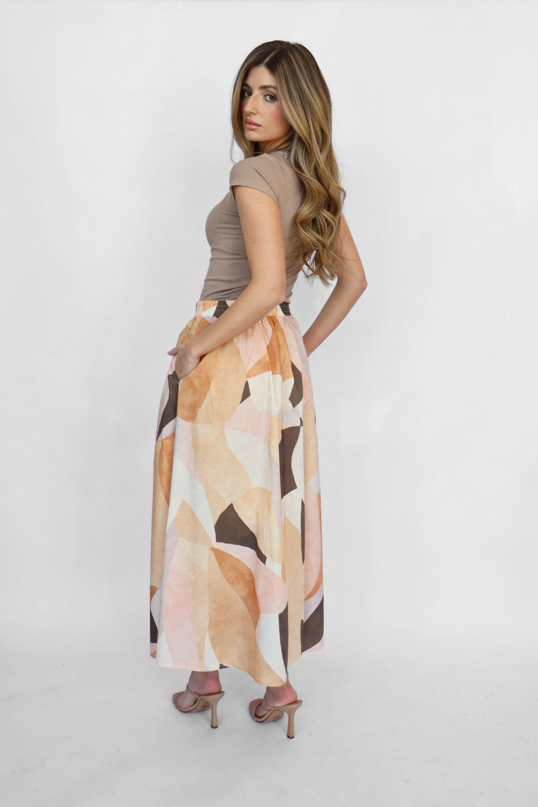 Elan Printed Elastic Waistband Skirt