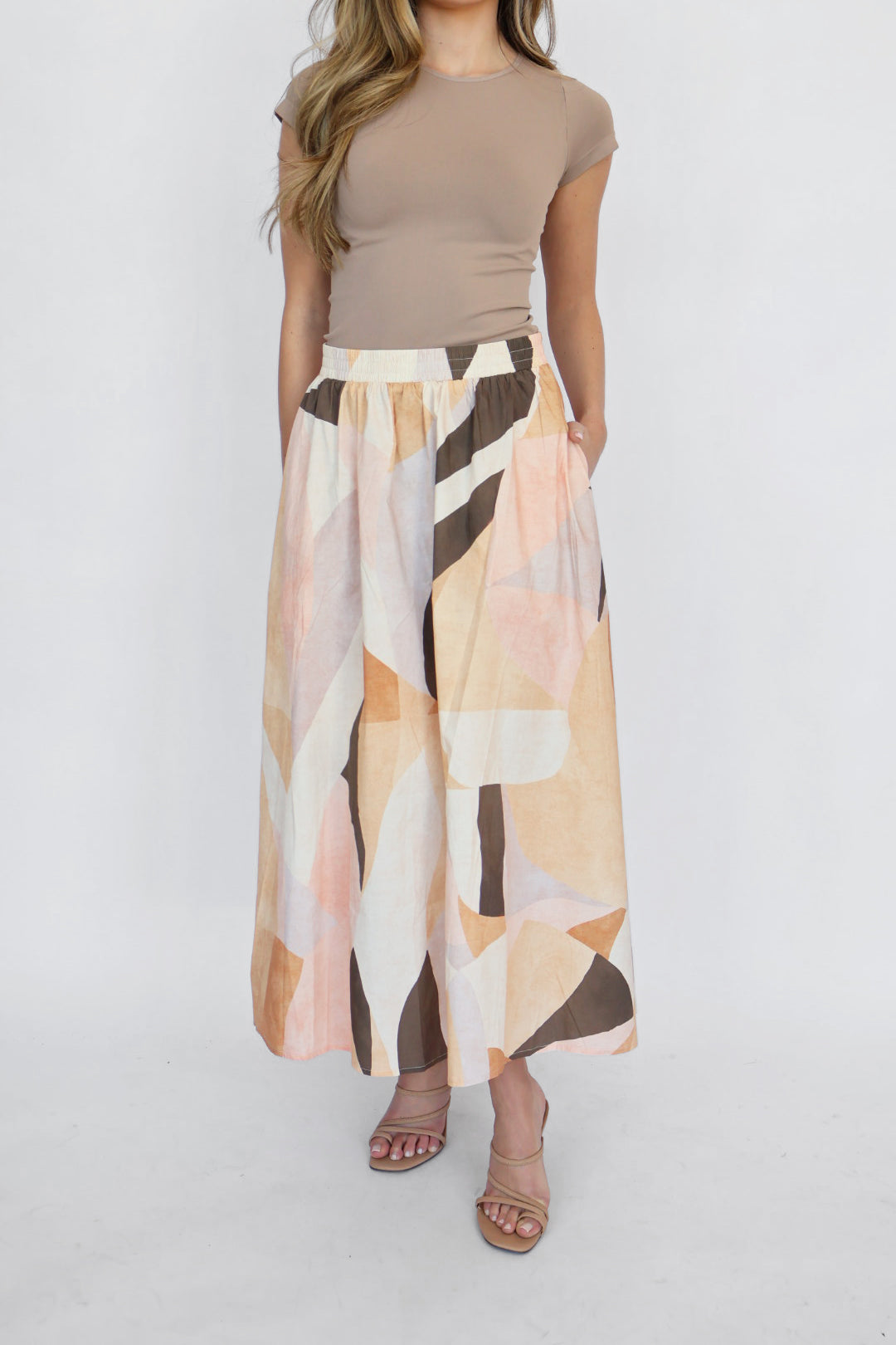Elan Printed Elastic Waistband Skirt