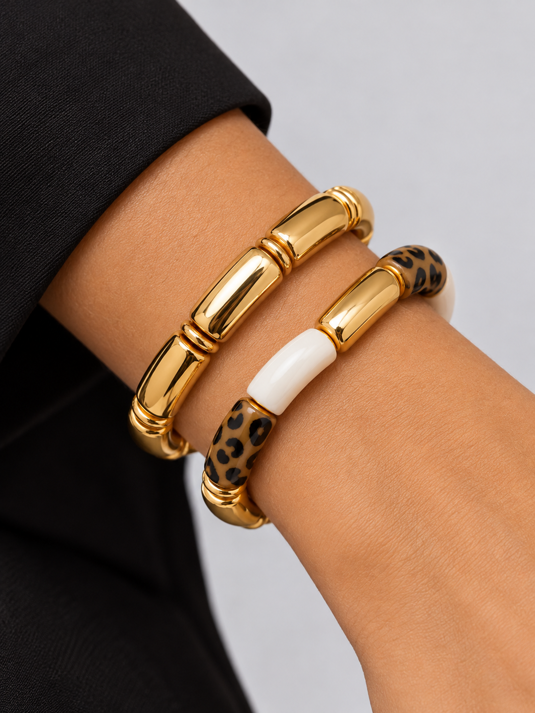 Aira Chunky Leopard Resin Bangle Set