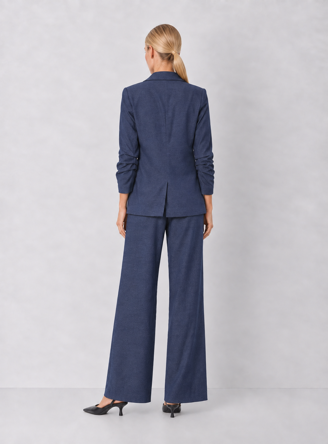 Denim Ruched Sleeve Blazer