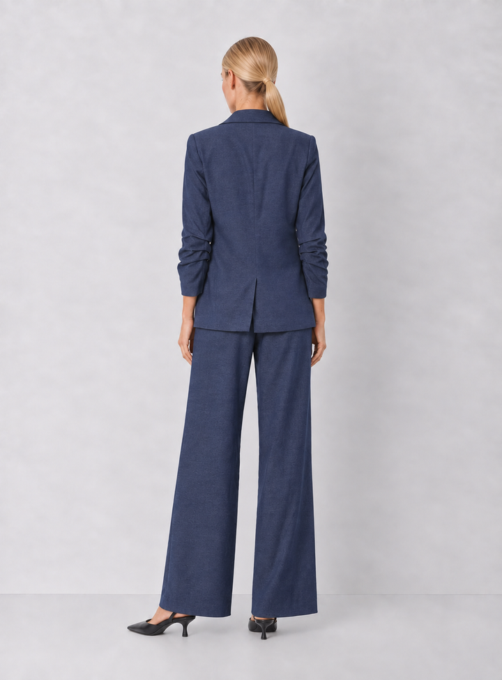 Denim Pleated Wide-Leg Trousers
