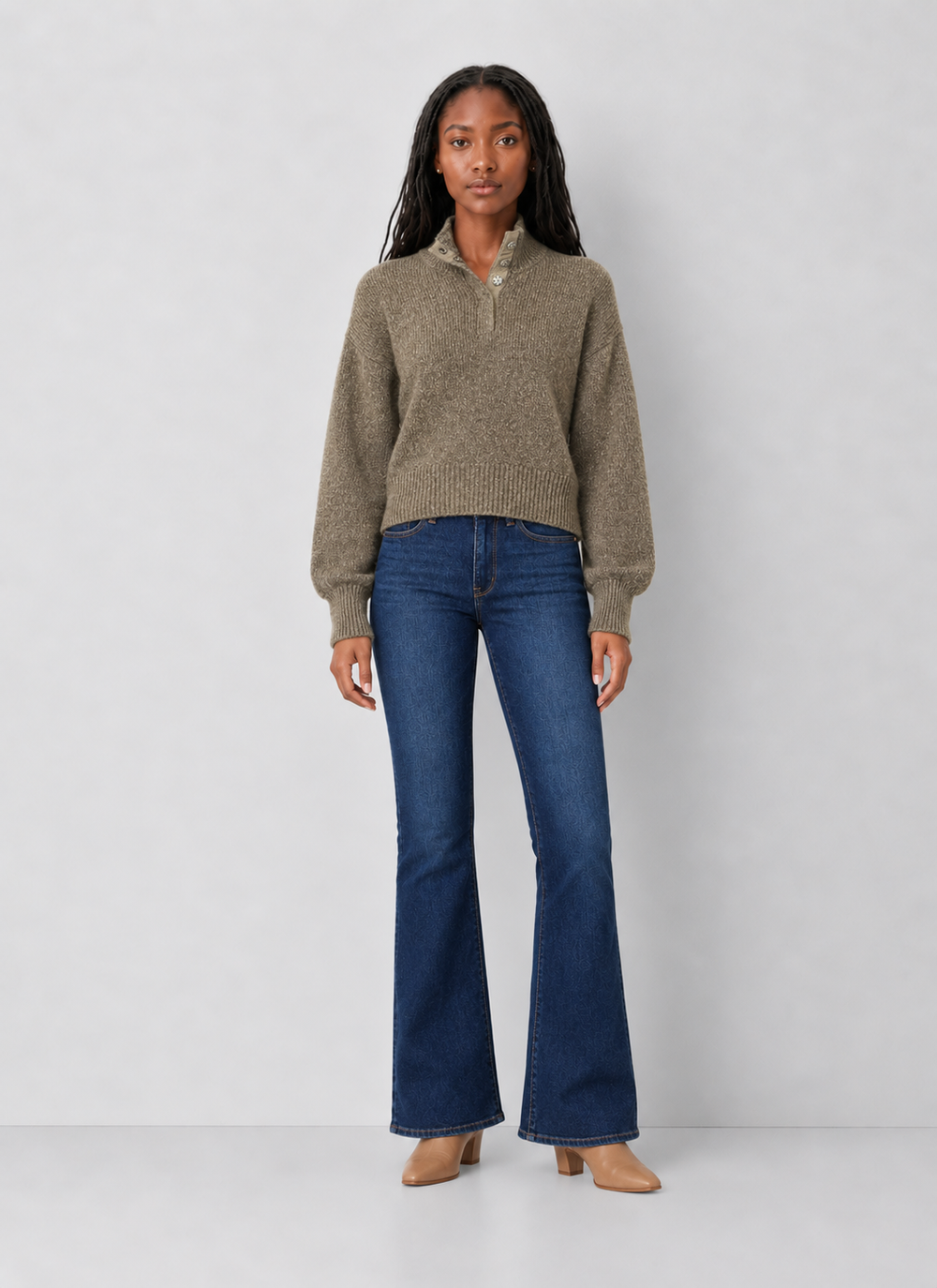 525 Boxy Snap Front Henley Sweater