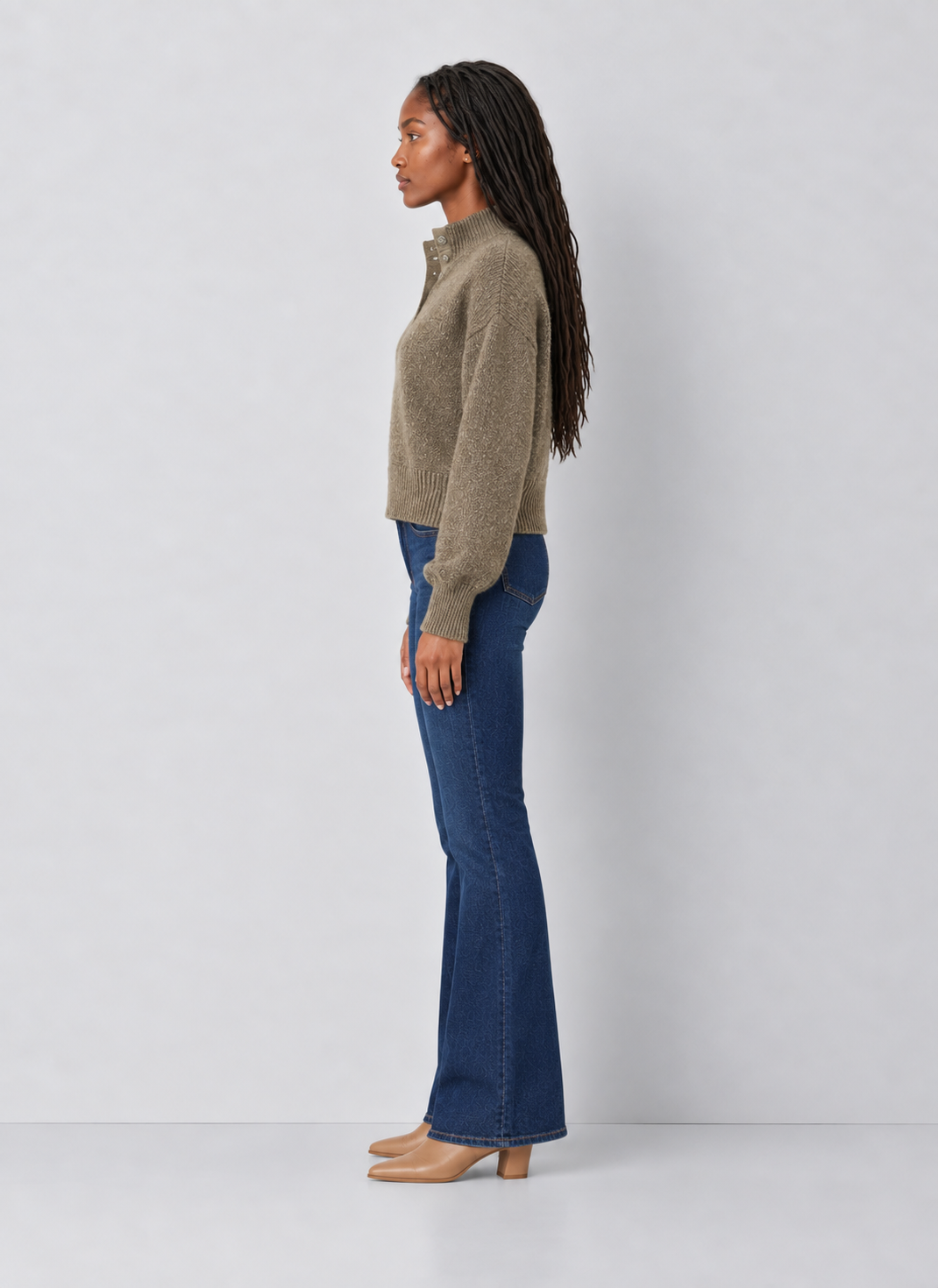 525 Boxy Snap Front Henley Sweater
