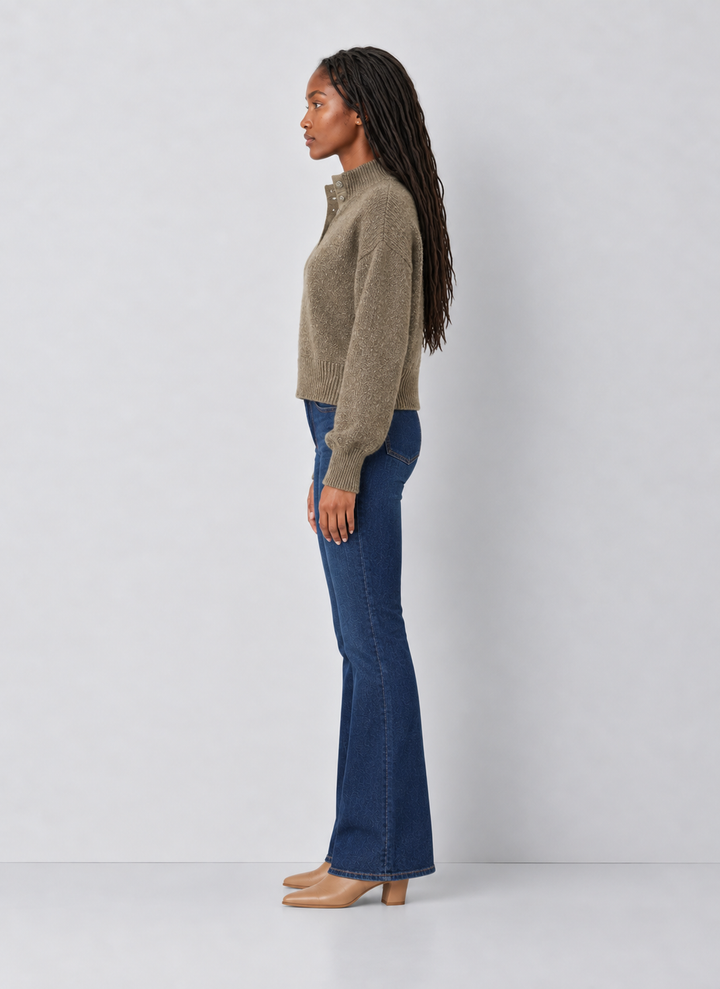 525 Boxy Snap Front Henley Sweater