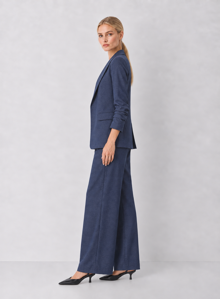 Denim Ruched Sleeve Blazer