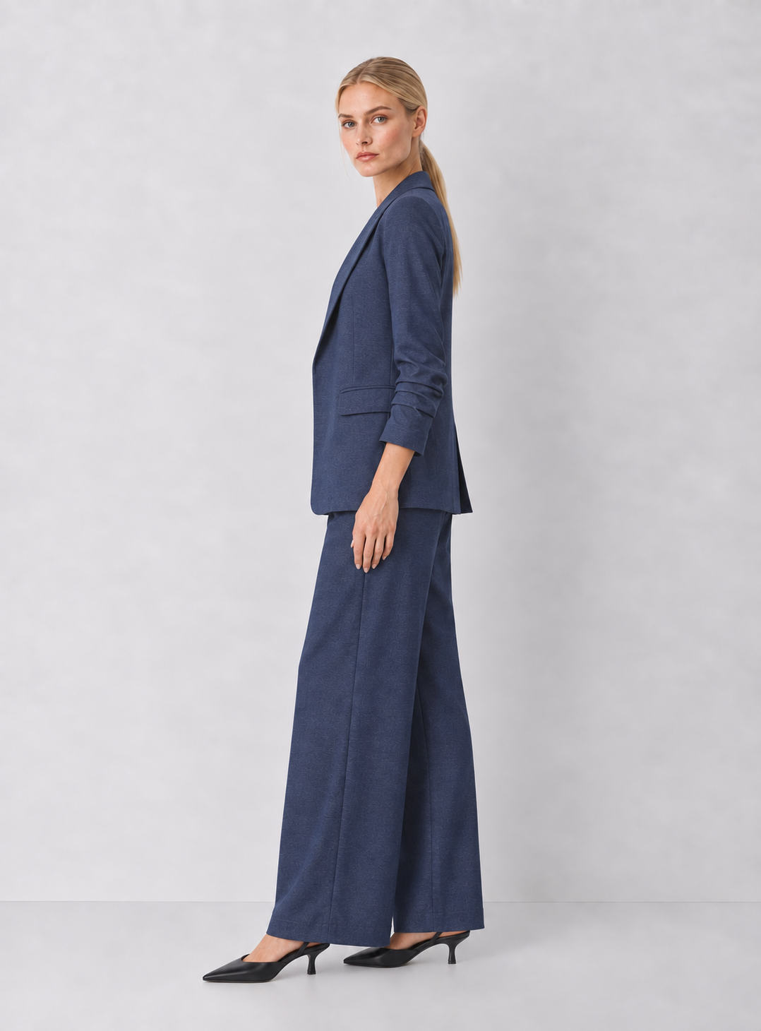 Denim Pleated Wide-Leg Trousers